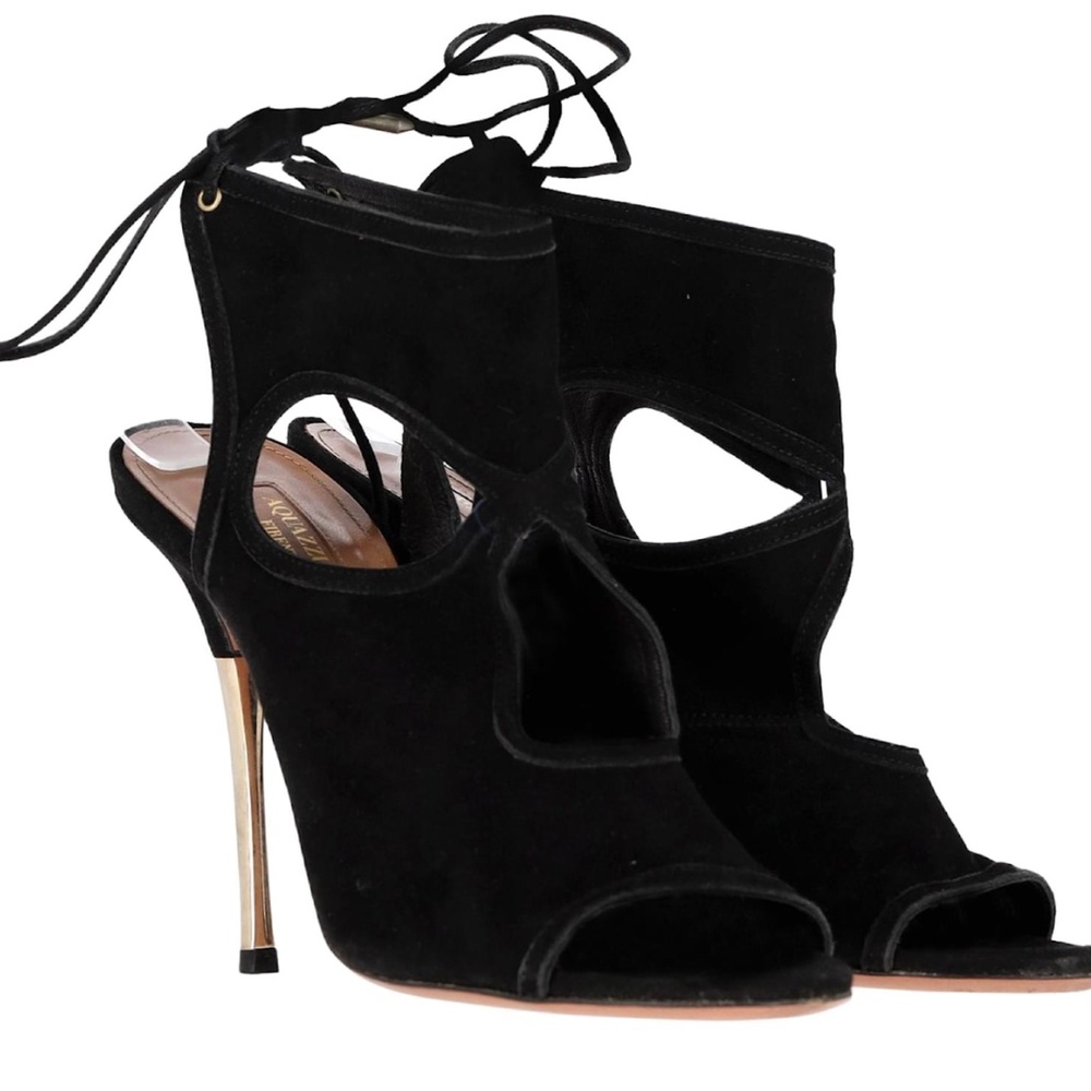 Aquazzura Sexy Thing Metal Pumps in Black Suede